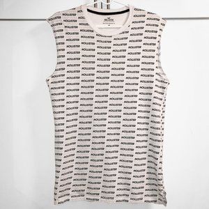 Hollister ALL OVER LOGO PRINT T-Shirt • Cutoff Tank • SMALL • Longline • Rare